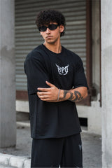 Black Grunge Oversized T-Shirt With White Print