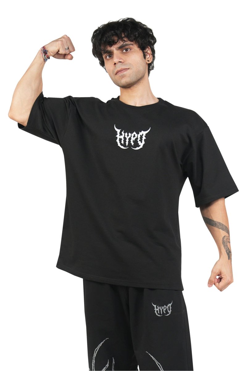 Black Grunge Oversized T-Shirt With White Print