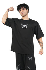 Black Grunge Oversized T-Shirt With White Print
