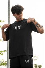 Black Grunge Oversized T-Shirt With White Print