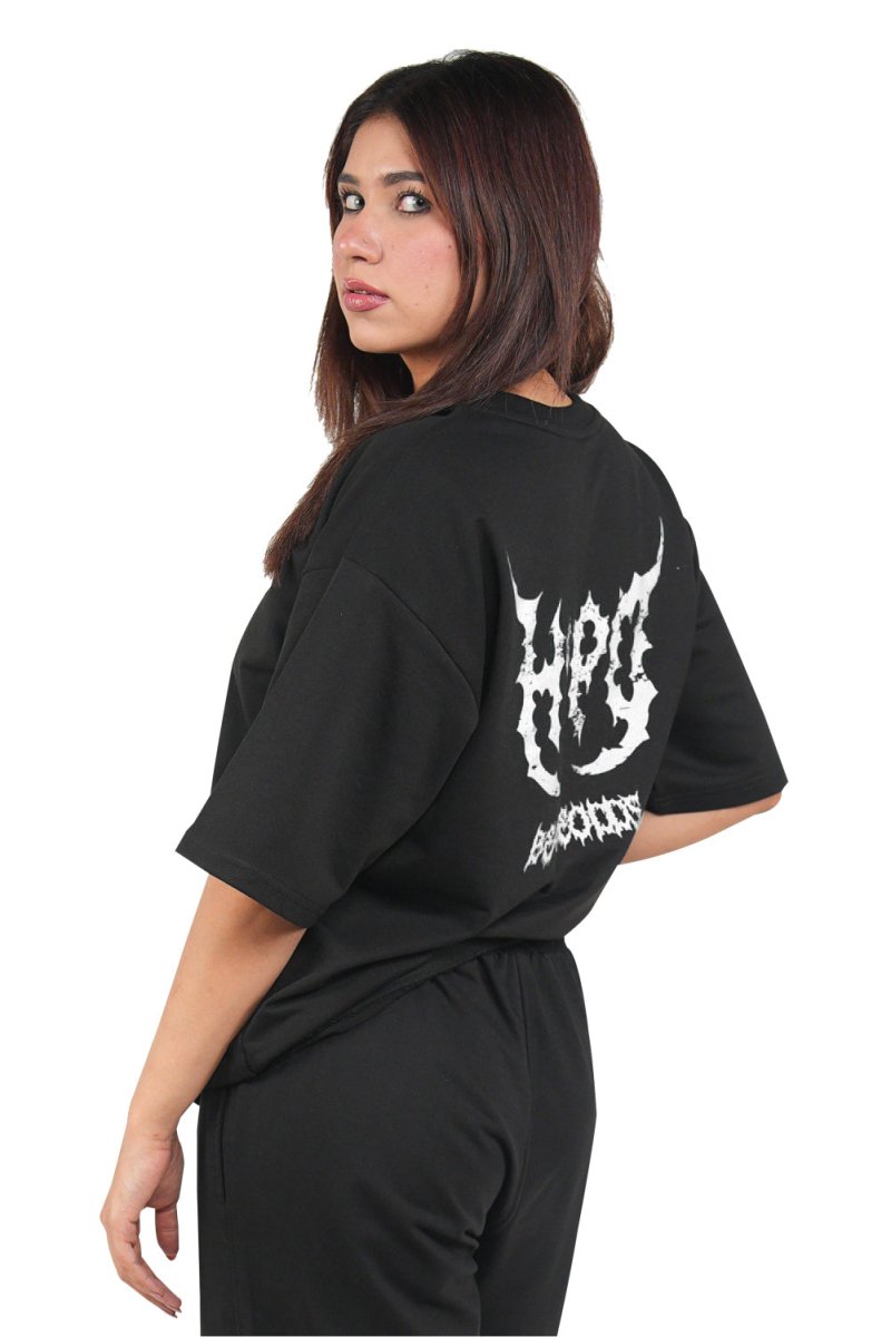 Black Grunge Oversized T-Shirt With White Print