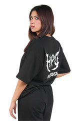 Black Grunge Oversized T-Shirt With White Print