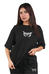 Black Grunge Oversized T-Shirt With White Print