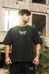 Black Grunge Oversized T-Shirt With White Print