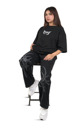 Black Grunge Oversized T-Shirt With White Print