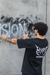 Black Grunge Oversized T-Shirt With White Print