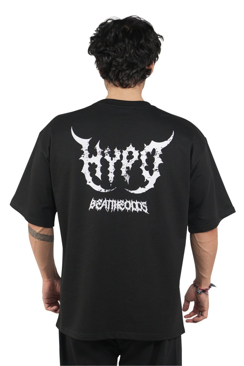 Black Grunge Oversized T-Shirt With White Print