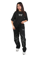 Black Grunge Oversized T-Shirt With White Print