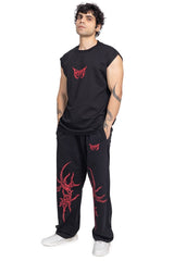 Black Grunge Oversized Tank Top With Red Print