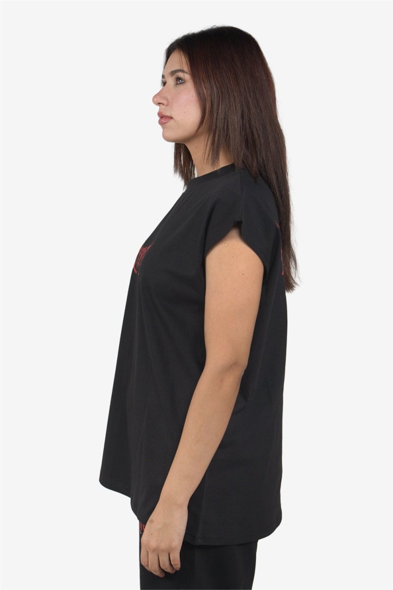 Black Grunge Oversized Tank Top With Red Print