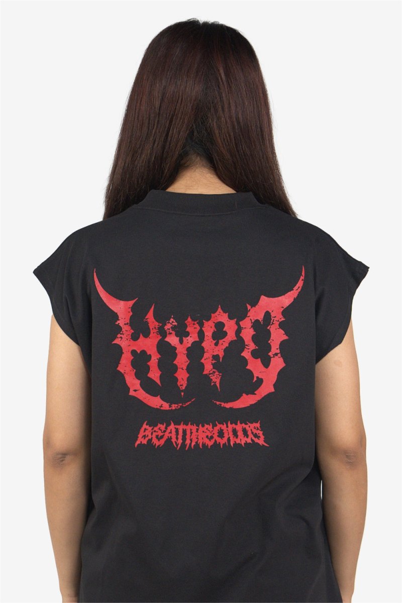 Black Grunge Oversized Tank Top With Red Print