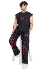 Black Grunge Oversized Tank Top With Red Print