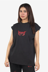Black Grunge Oversized Tank Top With Red Print