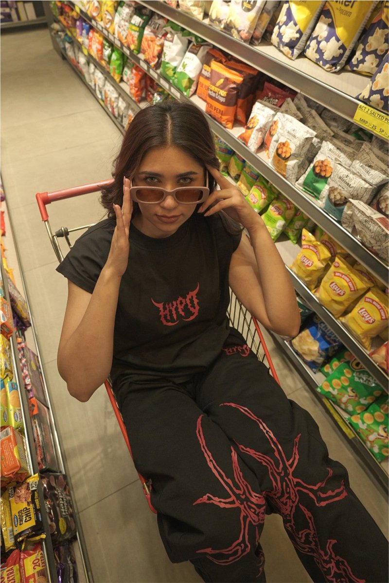Black Grunge Oversized Tank Top With Red Print