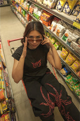 Black Grunge Oversized Tank Top With Red Print