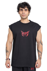 Black Grunge Oversized Tank Top With Red Print