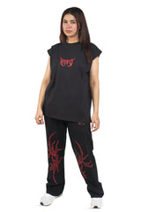 Black Grunge Oversized Tank Top With Red Print