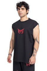 Black Grunge Oversized Tank Top With Red Print
