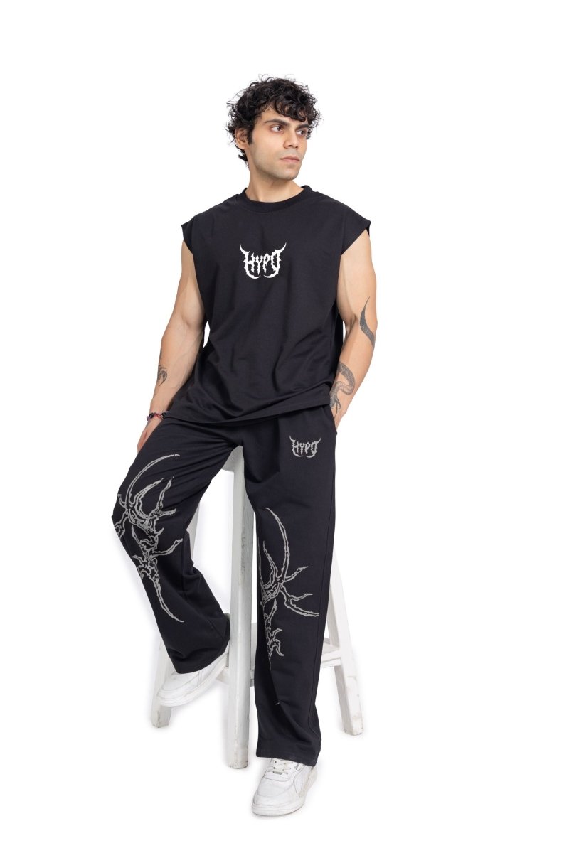 Black Grunge Oversized Tank Top With White Print