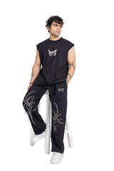Black Grunge Oversized Tank Top With White Print