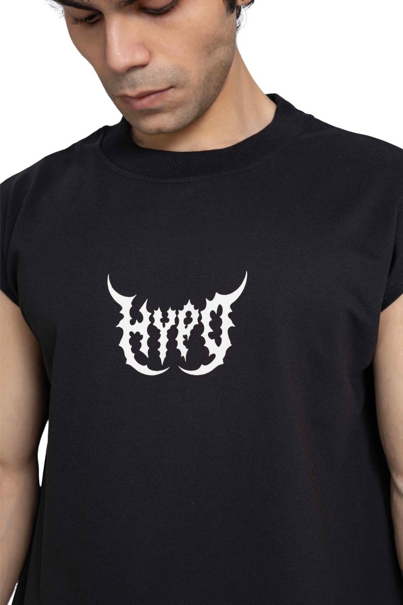 Black Grunge Oversized Tank Top With White Print