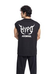 Black Grunge Oversized Tank Top With White Print