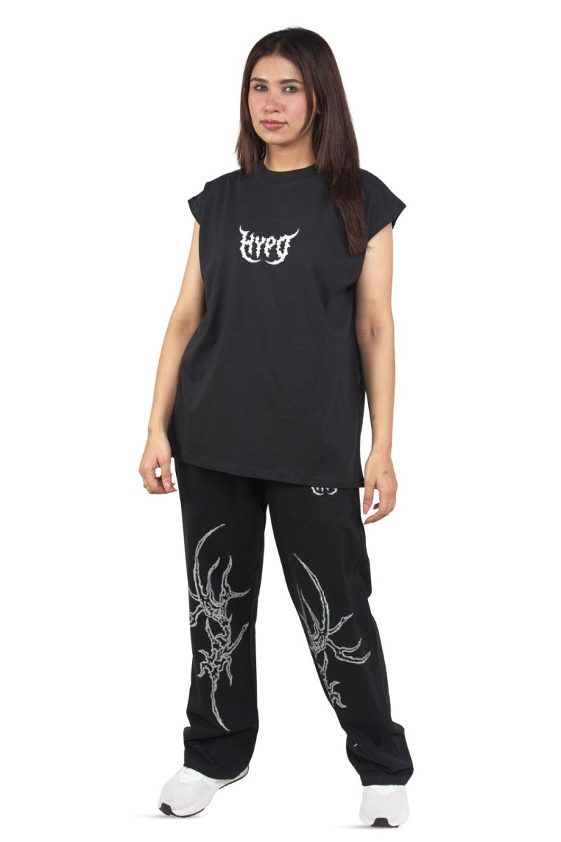 Black Grunge Oversized Tank Top With White Print