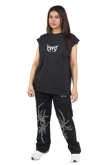 Black Grunge Oversized Tank Top With White Print