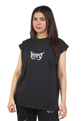 Black Grunge Oversized Tank Top With White Print