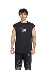 Black Grunge Oversized Tank Top With White Print
