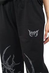 Black Grunge Straight Baggy Pants With Grey Print
