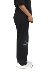 Black Grunge Straight Baggy Pants With Grey Print