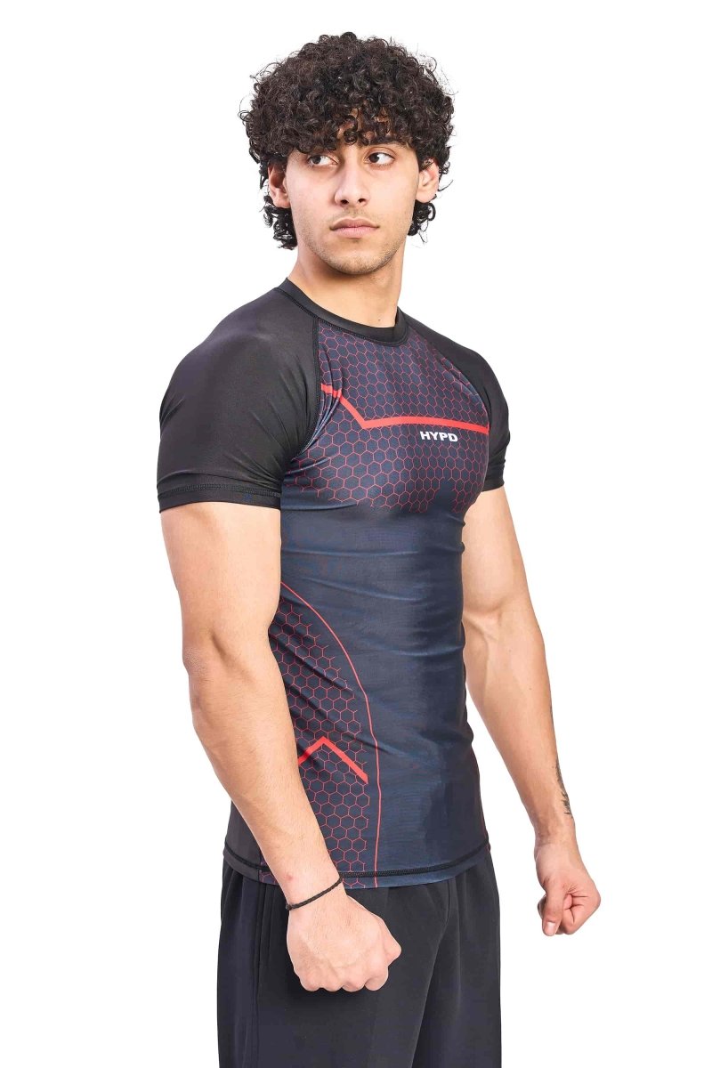 Black Legacy Compression T-Shirt With Red Print - HYPD Sports