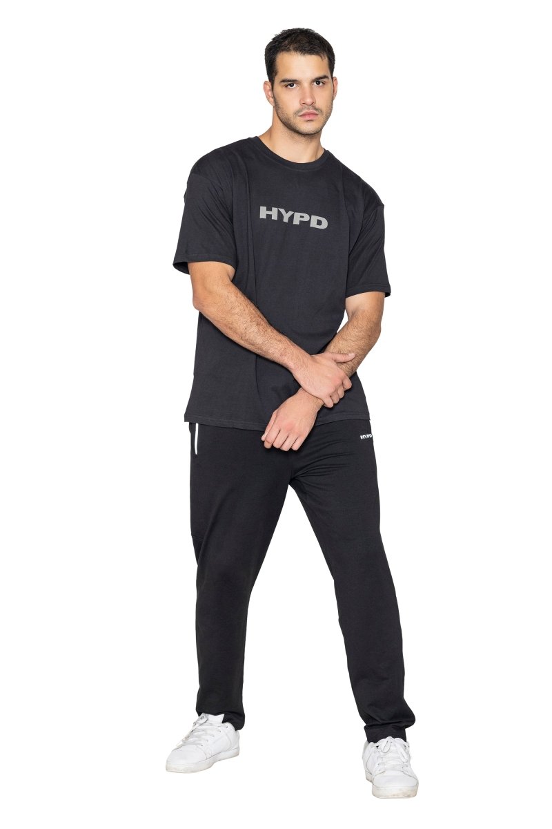 Black Oversized T-Shirt Puff Print(Grey) - HYPD Sports