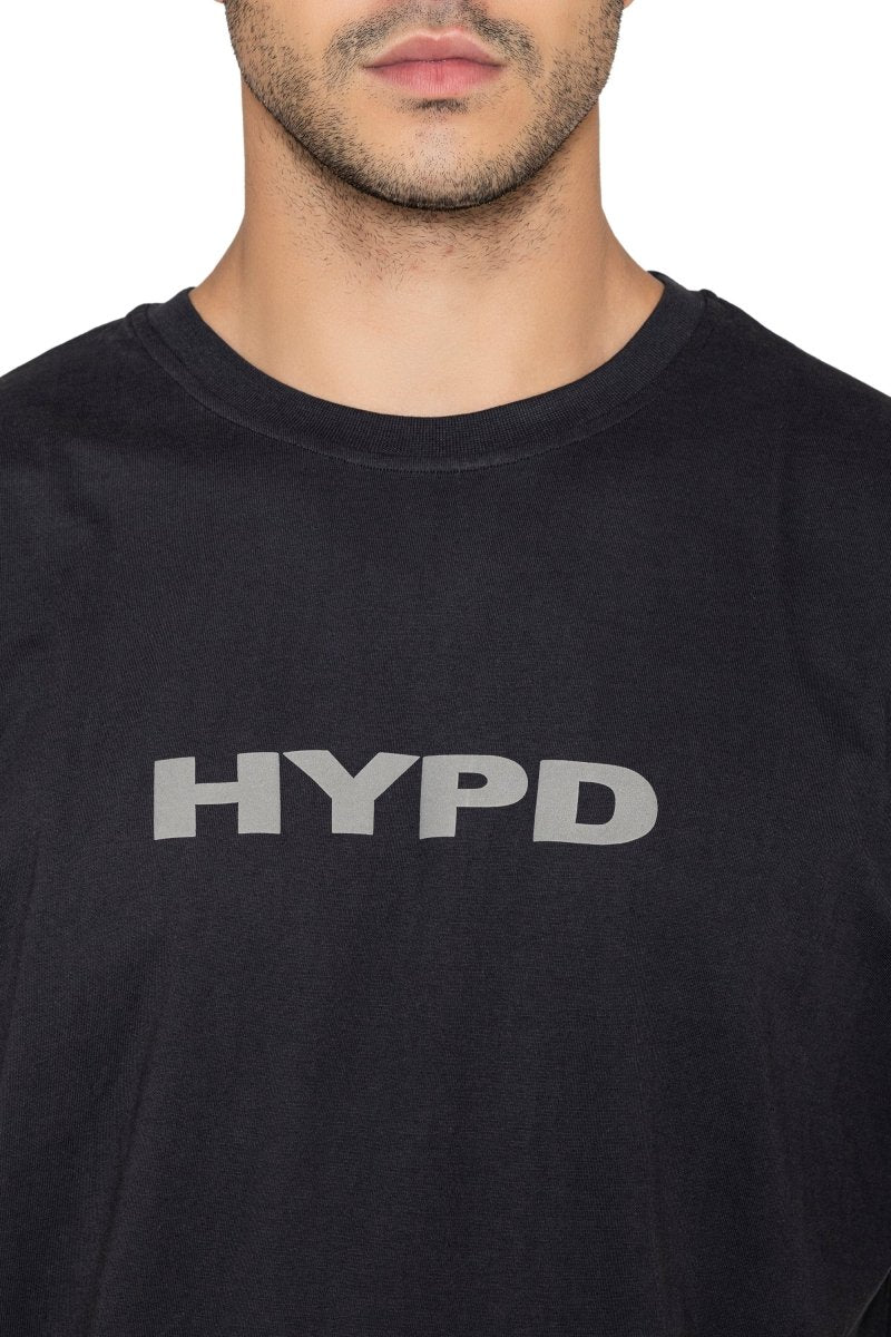 Black Oversized T-Shirt Puff Print(Grey) - HYPD Sports