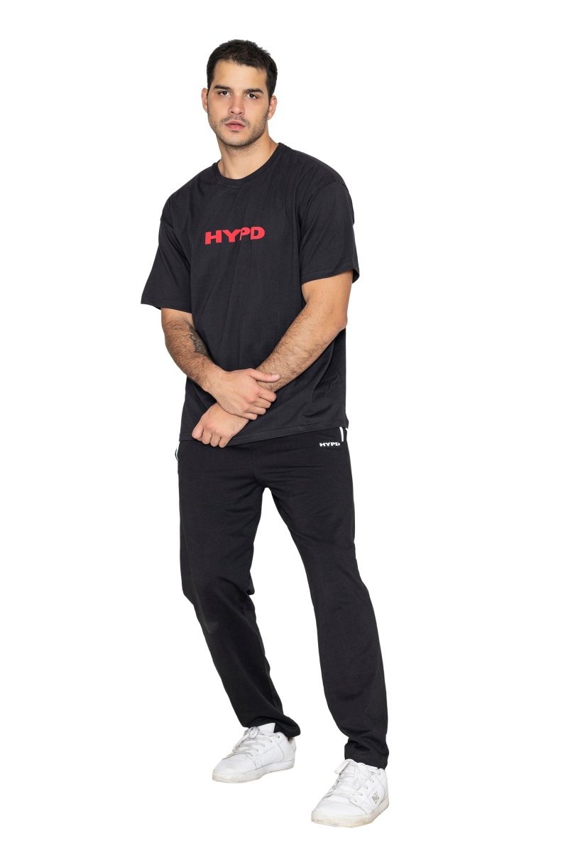 Black Oversized T-Shirt Puff Print(Red) - HYPD Sports