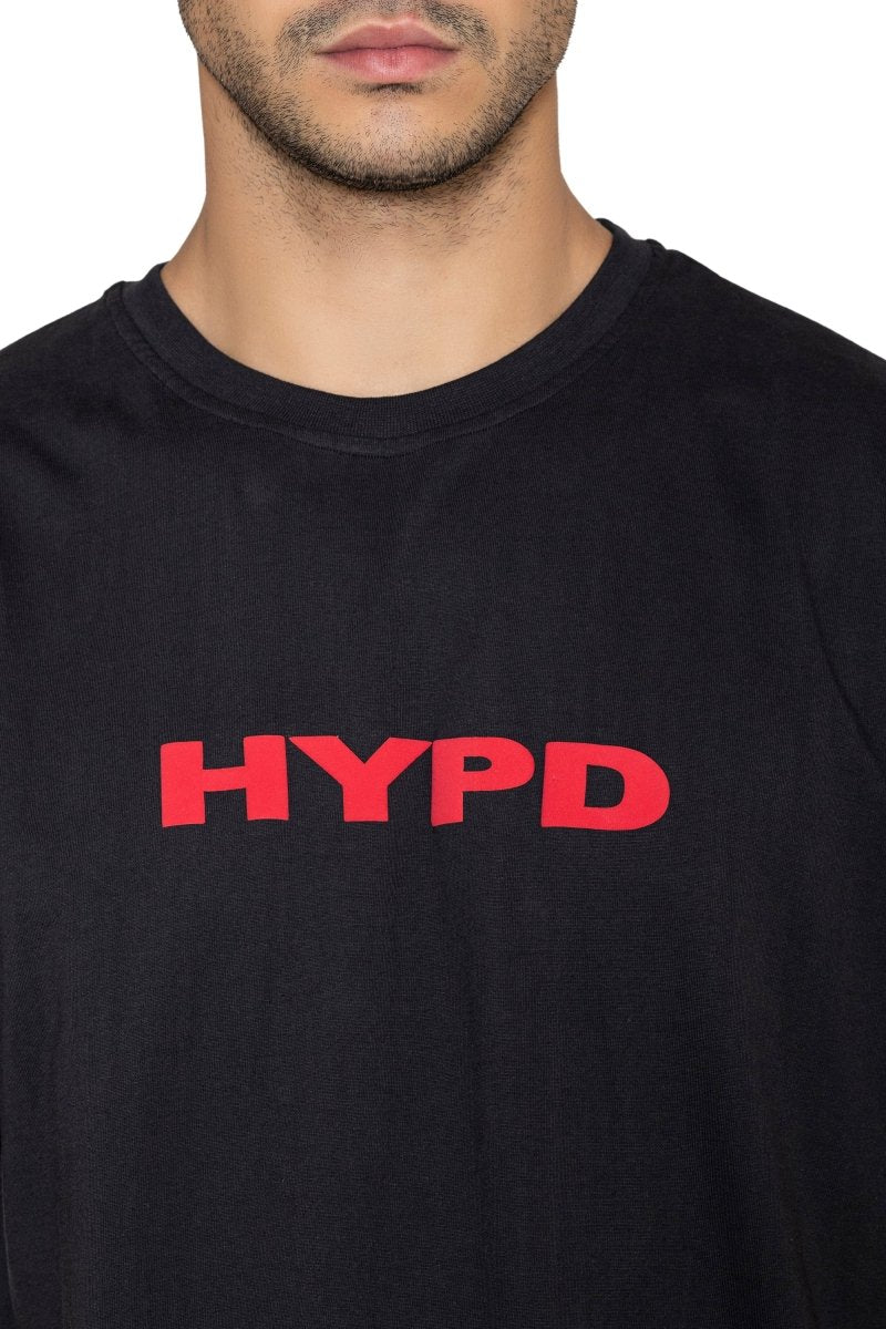 Black Oversized T-Shirt Puff Print(Red) - HYPD Sports