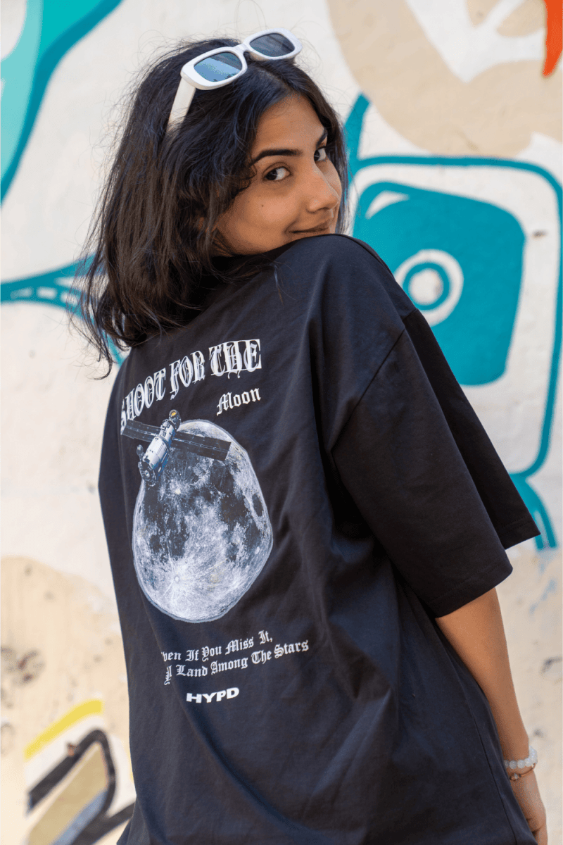 Black Shoot For The Moon Oversized T-Shirt Women - HYPD Sports