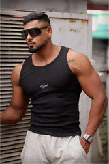 Black Signature Ribbed Vest