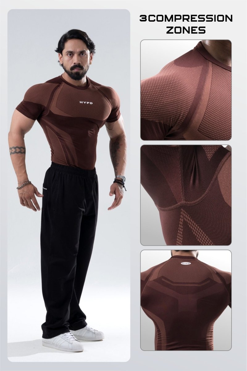 Brown HYPEX Seamless Compression T-Shirt for Men