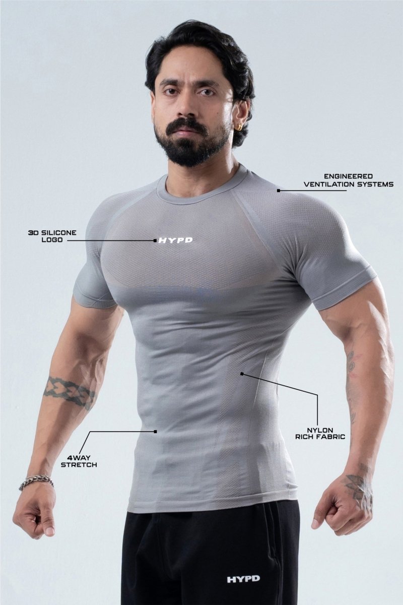 Grey HYPEX Seamless Compression T-Shirt for Men