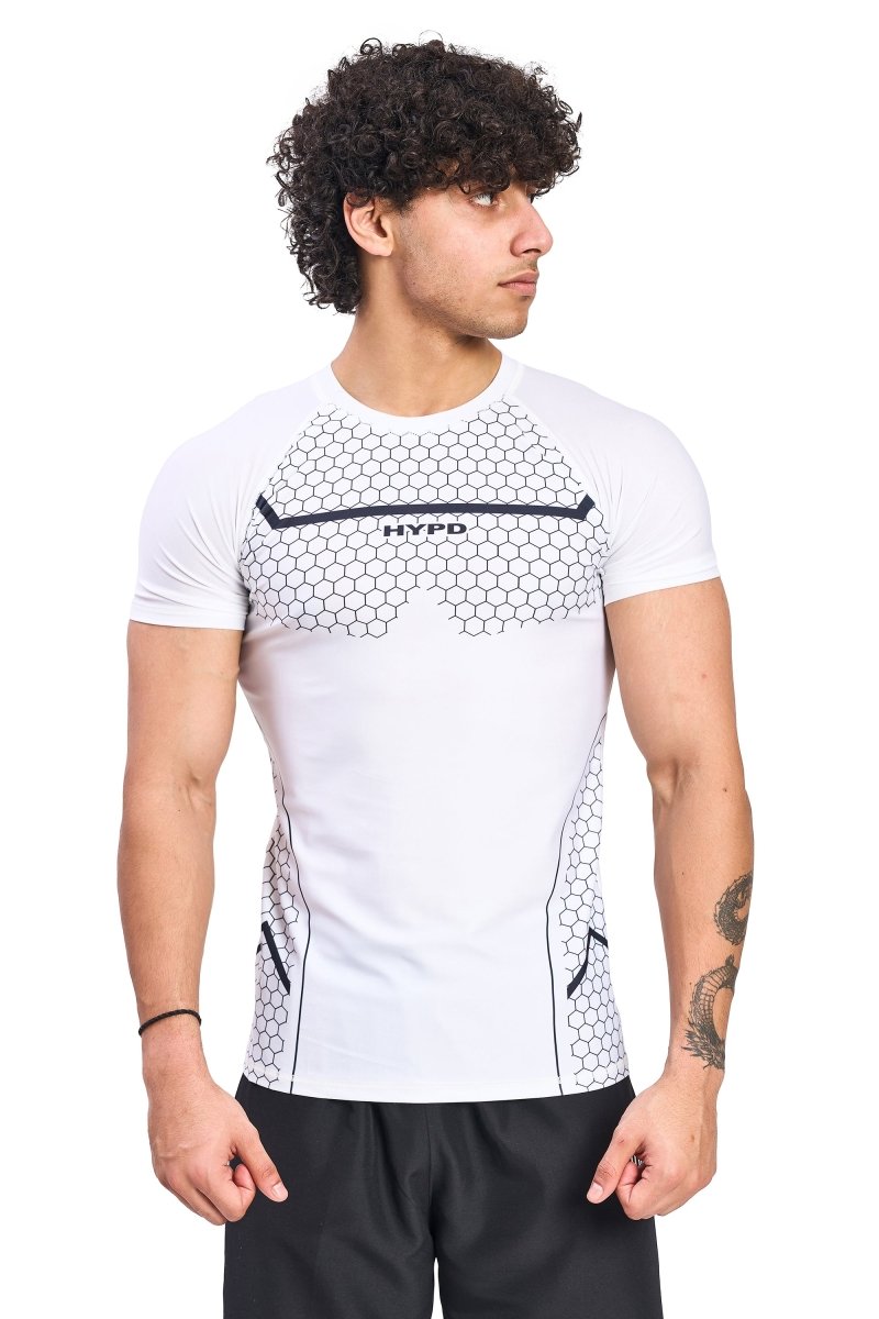 White Legacy Compression T-Shirt With Black Print - HYPD Sports