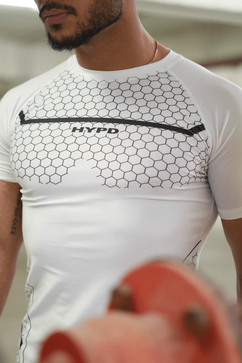 White Legacy Compression T-Shirt With Black Print - HYPD Sports