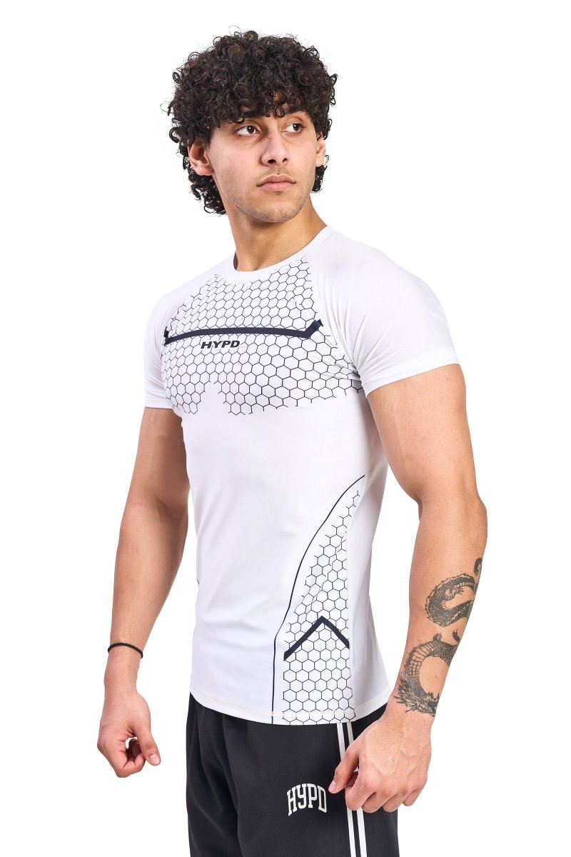 White Legacy Compression T-Shirt With Black Print - HYPD Sports