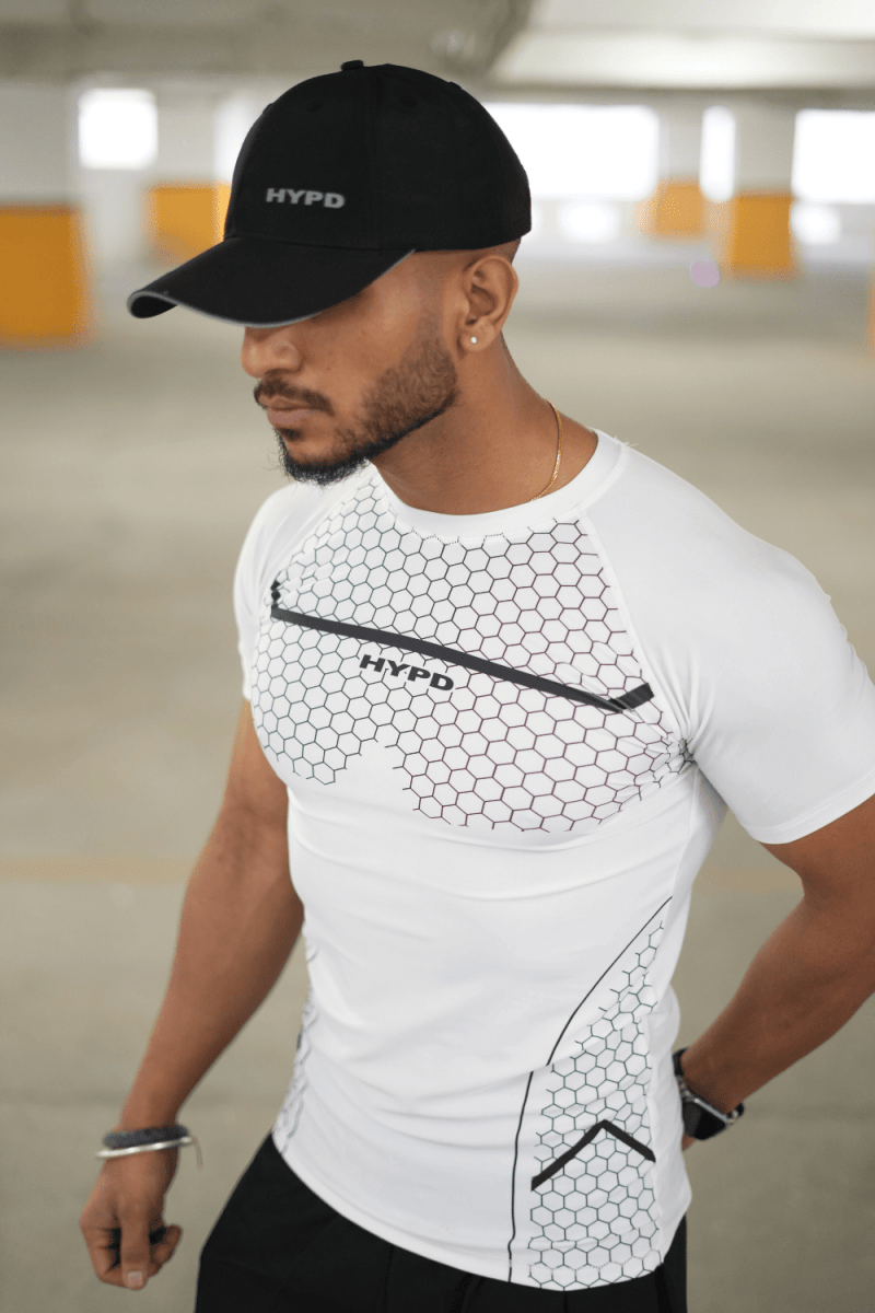 White Legacy Compression T-Shirt With Black Print - HYPD Sports